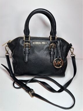 Black Soft Pebbled Leather Michael Kors CIARA Medium Messenger/Satchel